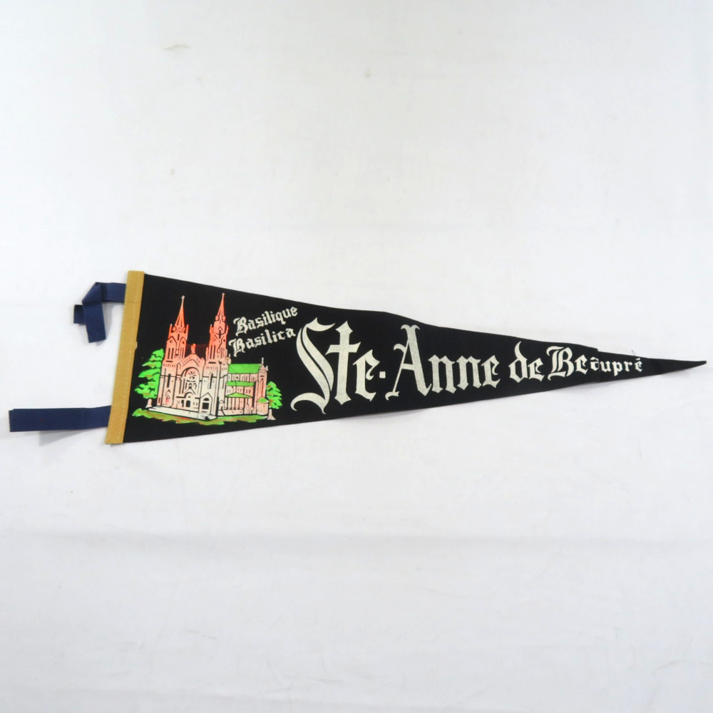 St Anne De Beaupre Basilica Quebec Graphic Black White Pennant 23x7 Vintage